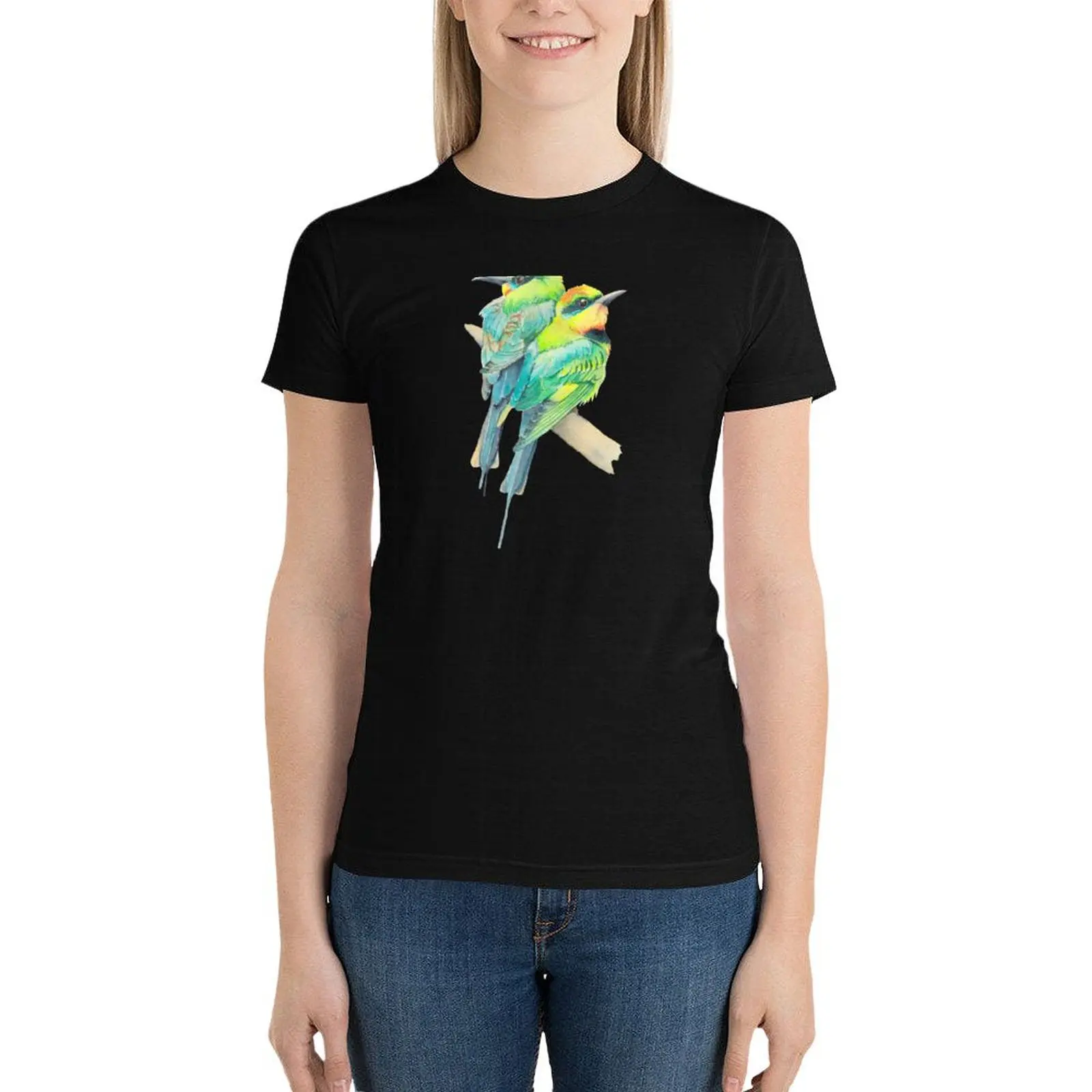 

Rainbow bee-eaters - colourful birds watercolour T-Shirt kawaii clothes heavyweights graphic t-shirts for Women