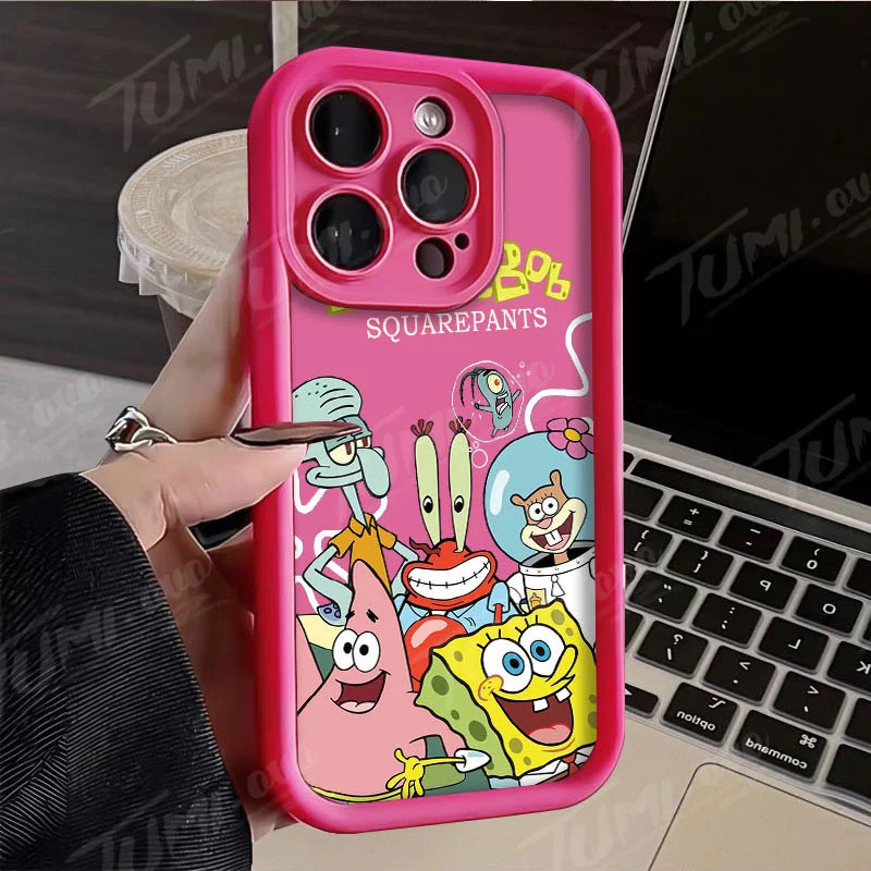 thumbnail image 1 of Funda de teléfono de silicona con estampado mate para iPhone, carcasa protectora de Anime SpongeBobs para iPhone 14, 15 Pro Max, 13, 12, 11, X, XS, XR, 7, 8 Plus, SE 2020, 1 of 4