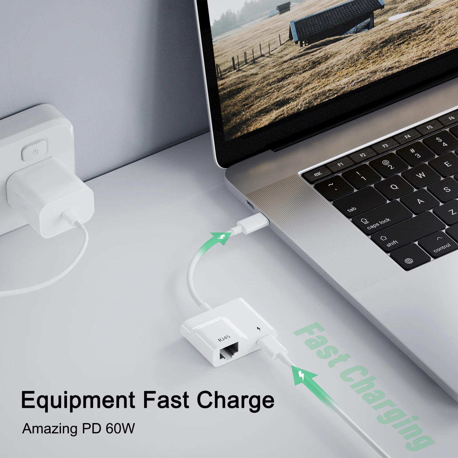 Type USB C to Ethernet RJ45 Adapter with PD 60W Charge 10/100Mbps LAN Network Hub for MacBook Pro/Air iPad Pro Xiaomi and More