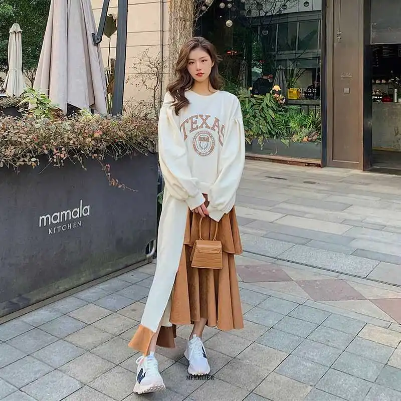 플러스 사이즈 여성용 용수철 불규칙한 원피스, O넥 긴팔 패치워크 맥시 드레스, 캐주얼 루즈 드레스, 5XL, 150kg 