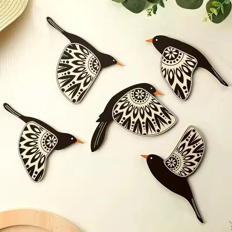 5pcs Wooden Black Bird Wall Decor Art Vintage Gothic Home Decor for Living Room Bathroom Kitchen Decorations Indoor Outdoor Gift 1