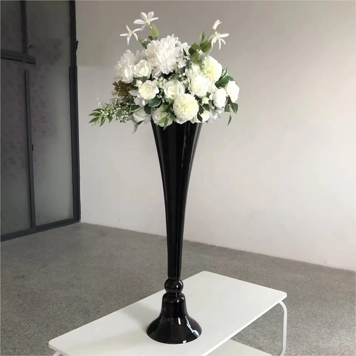

10pcs)65cm/120cm)new custom 80cm -100cm tall black metal stemmed vase for wedding table centerpiece