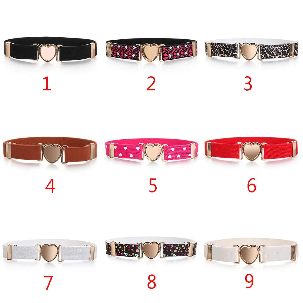 Kids Elastic Belts Girl Stretch Waist Belt Adjustable Heart Belt Uniform for Teen Kids Girls Dresses