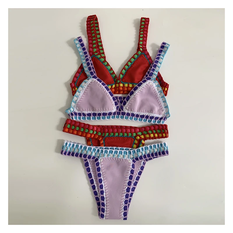 Handmade Crochet Bikini - Women's Two Piece Swimwear, Elastic Triangle Top & Low-Rise Bottoms