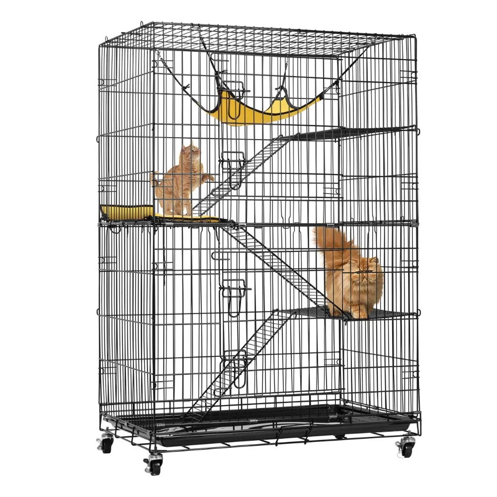 

2023 New 4-Tier 49 Inch Collapsible Metal Cat Kitten Ferret Cage 360° Rotating Casters Enclosure Pet Playpen