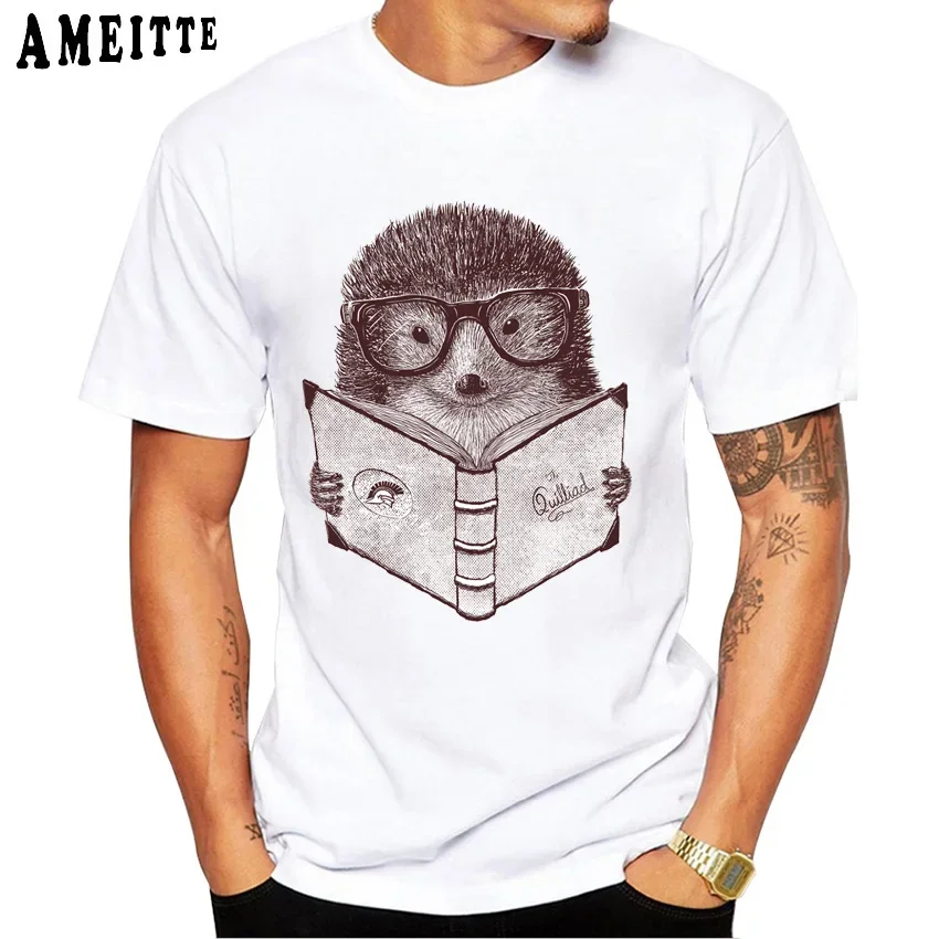 

Футболка AMEITTE мужская с коротким рукавом, модная тенниска с принтом ежика, книги для чтения, дизайнерский топ с забавным животным, повседневная майка для мальчиков, на лето