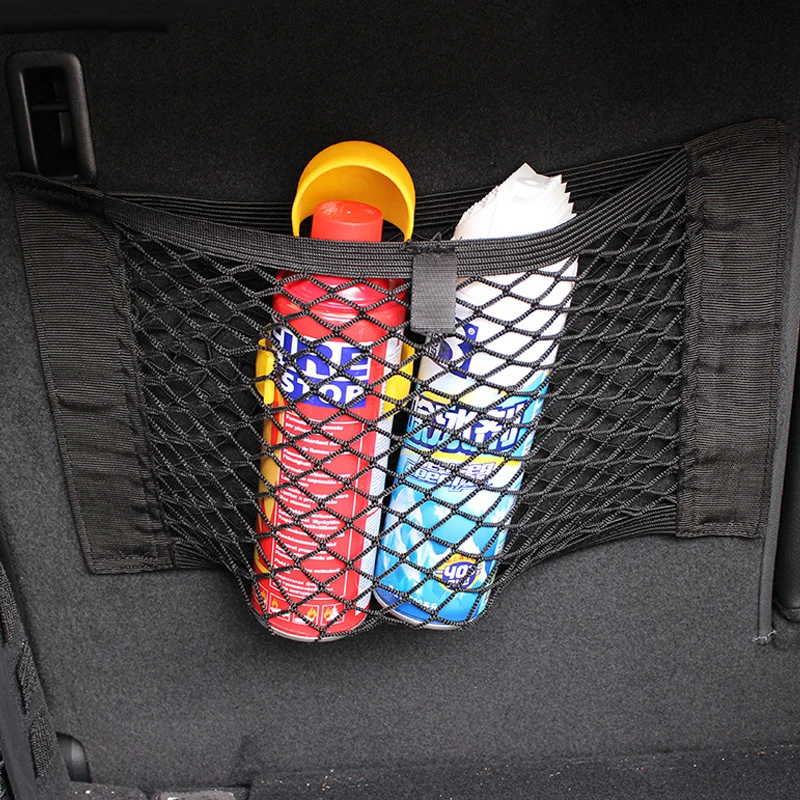 Car Trunk Storage Car Back Rear Seat Storage Net Elastic String Net Universal Mesh Storage Bag Magic Sticker Auto Organizer Accessories