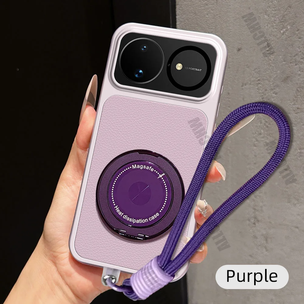 Magnetic Rotating Bracket Phone Case with Lanyard – PU Leather Soft Cover
