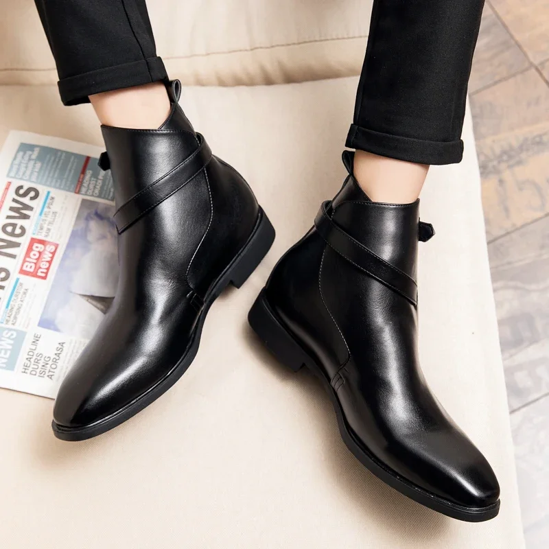 Chelsea Boots Men  New Round Head Side Buckle Breathable Short Sleeve Casual Fashion Black Brown  Size 38-48 Male Boots
