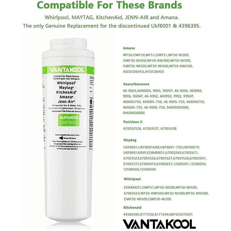 Replacement for UKF8001 EDR4RXD1, 4396395, Maytag UKF8001, UKF8001AXX-750, Puriclean II, 46-9006, Refrigerator Water Filter