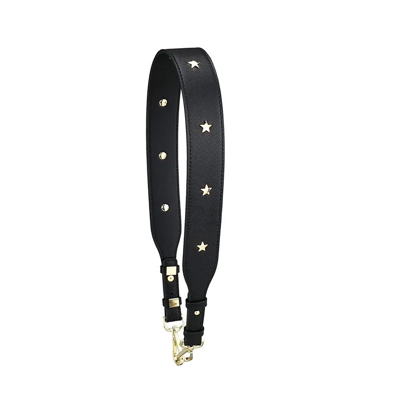 Women's Fashion Leather Bag Strap with Star Rivets - Adjustable 4CM Wide Shoulder Handle
