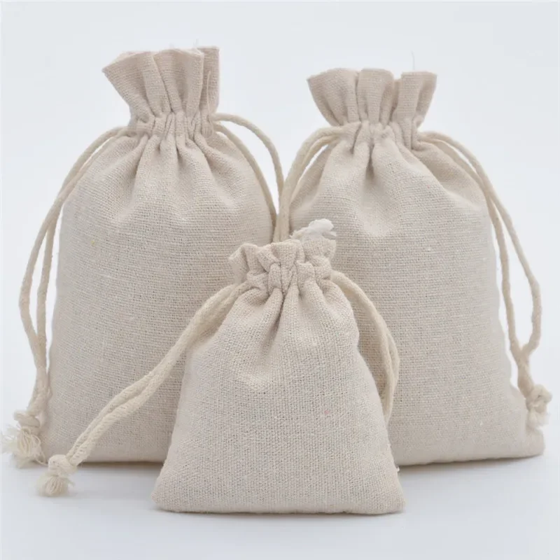 20pcs 코 튼 Drawstring 가방 쌀 차 코 튼 천으로 좋은 캔버스 Drawstring 작은 천으로 가방 선물 포장 가방 웨딩 사탕 가방