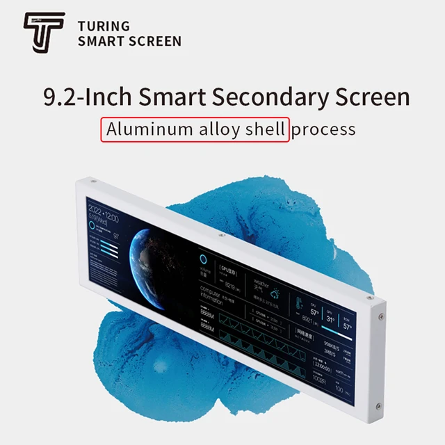 TURZX 9.2 Inch USB Secondary Screen for Computer Chassis 1920*462 IPS LCD Type-C Display CPU RAM GPU HDD FPS Weather Monitor 2