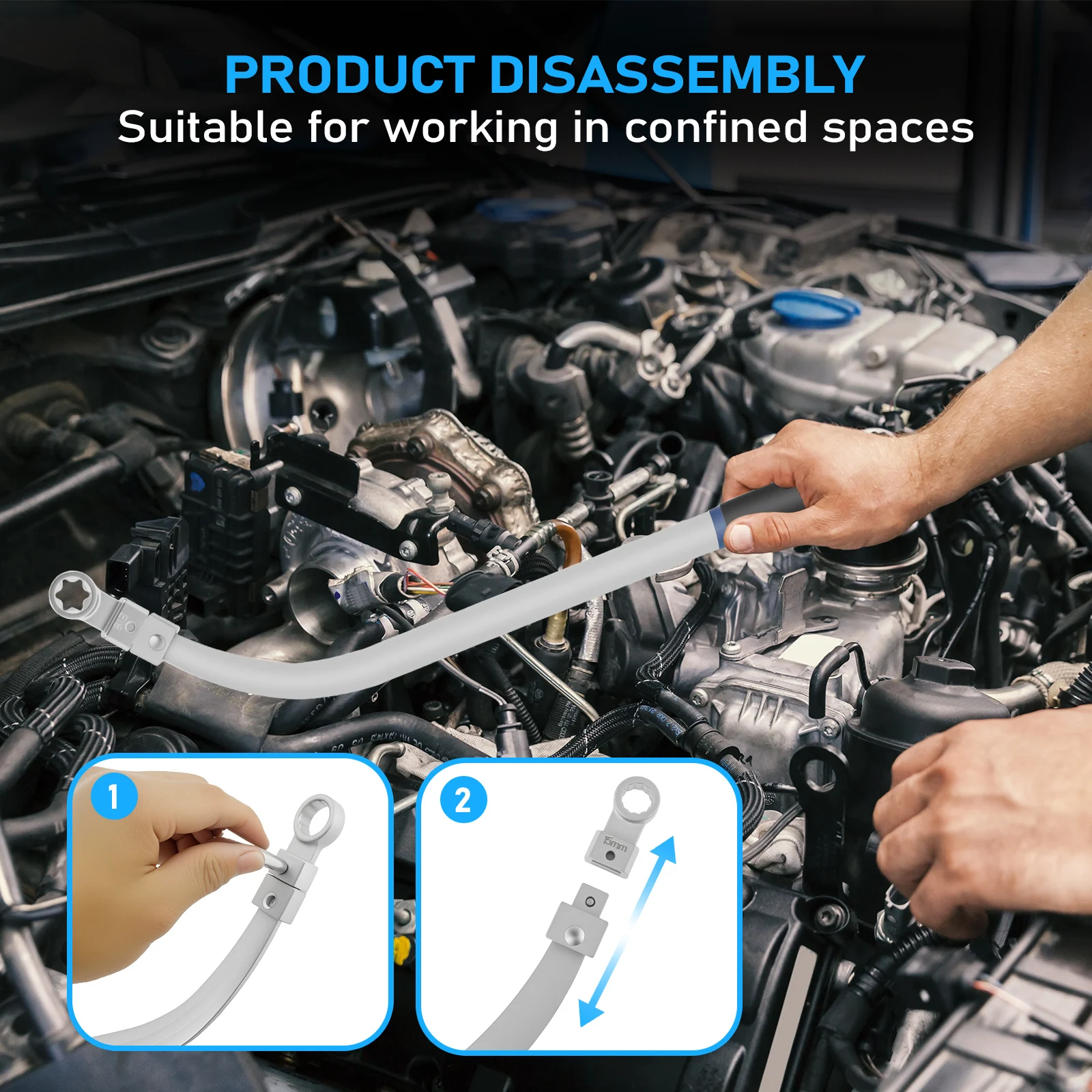 15Pcs Universal Auxiliary Idler Adjustment Wrench with Hex and Dodecagonal Adapters Kit (0.47"-0.74") Serpentine Belt Tension