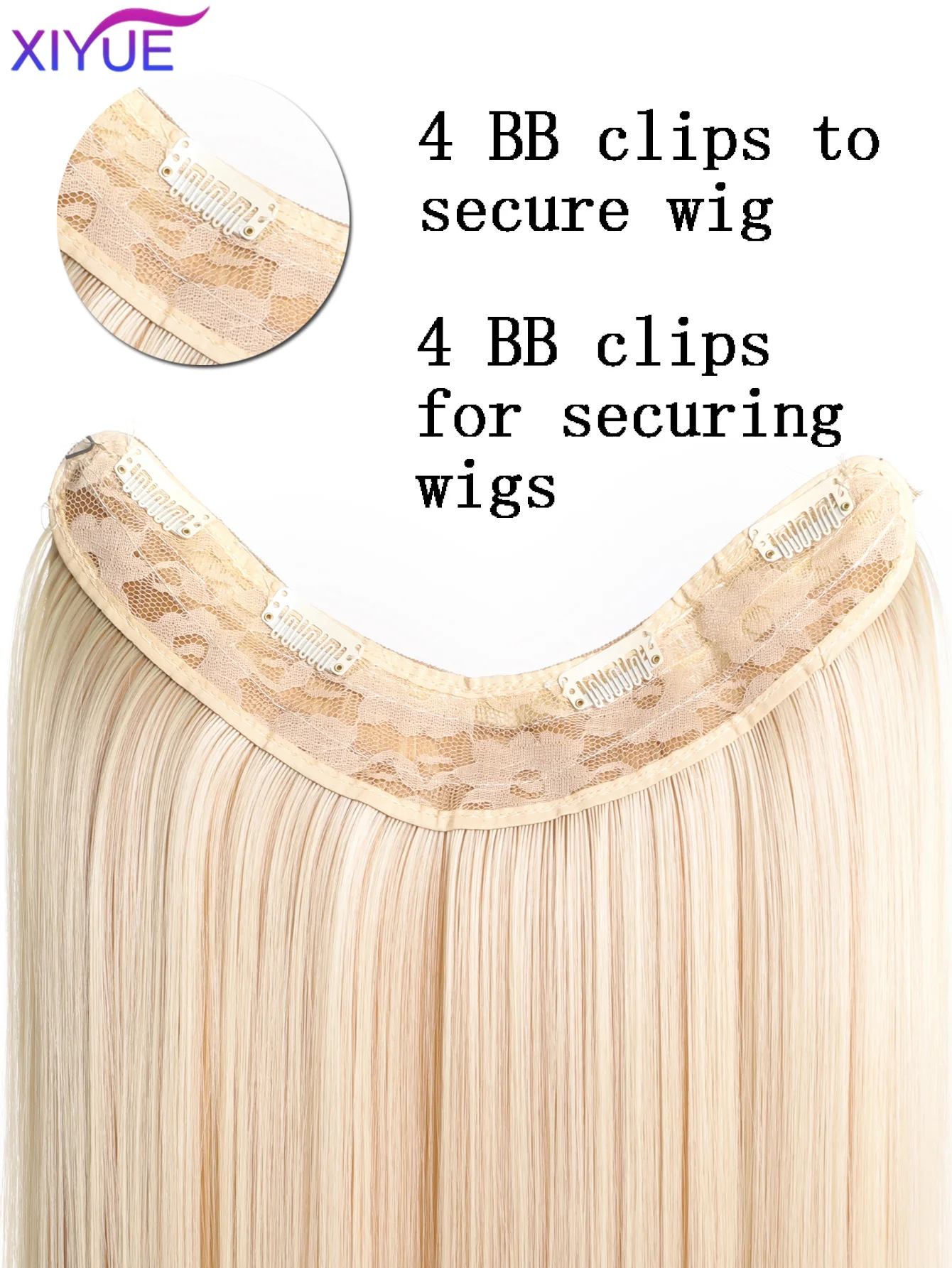 XIYUE Synthetic Long Straight U-Shaped Half Head Wig for Women Black Brown Clips in Hair Extension Natural Fake Hairpieces