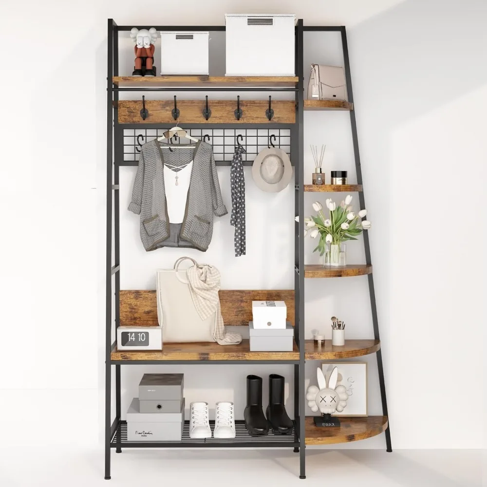 

Современная универсальная вешалка для прихожей с 5 фиксируемыми крючками и 5 мобильными крючками, вешалка для одежды, настенная напольная Мебель для гостиной