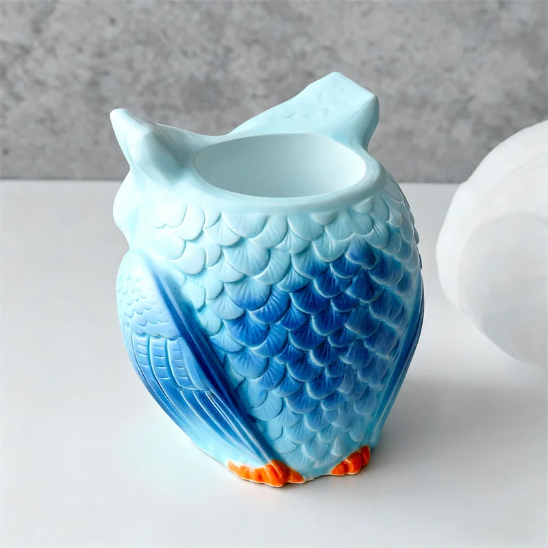 3D 올빼미 모양 시멘트 화분 다육 식물 화분 실리콘 몰드 수제 양초 컵 보관 용기 석고 홈 데코 몰드