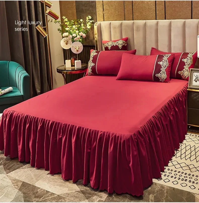 Description Picture 6 of item1pc Solid Color Bed Skirt Ruffled Bed Skirt Cover Bedroom Bed Cover Bed Skirt Non-slip Mattress Cover Bedsheet/ Bedspread