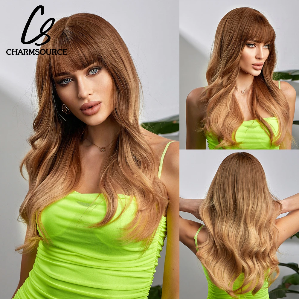 Long Honey Brown Synthetic Wigs With Side Bangs Natural Wave Wigs For Afro American  Women Heat Resistant Cosplay Party Daily Use - Synthetic Wigs(for Black) -  AliExpress