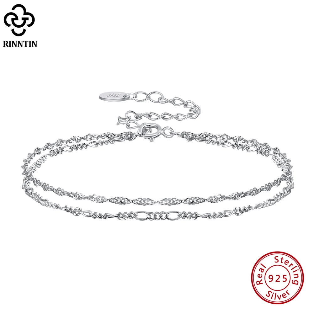Rinntin Fashion Double Layer Water Ware with Figaro Chain Bracelet for Women 925 Sterling Silver Elegance Bracelet Jewelry SB132
