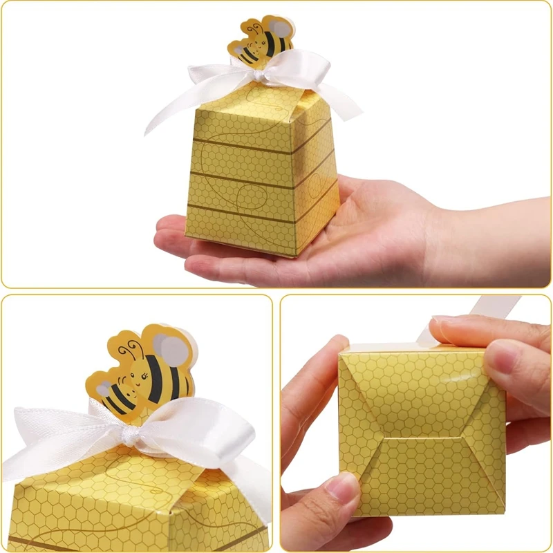10/20pcs Little Bee Candy Gift Box with Ribbon Kids Boy Girl Birthday Party Supplies Baby Shower Decoration Wedding Gift Favors