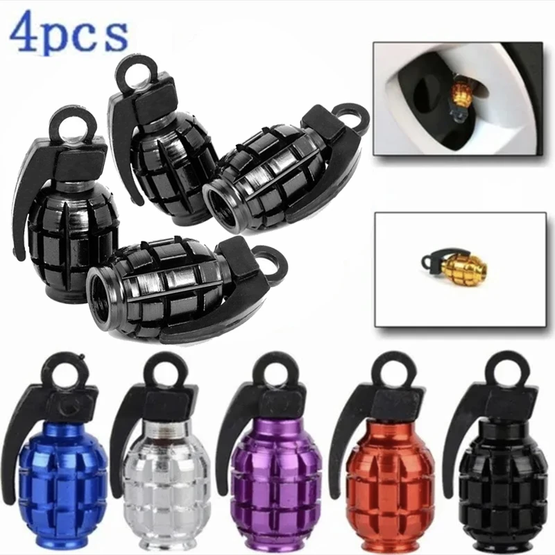4pcs Aluminum Alloy Car Tire Valve Cap Grenade Tyre Valve Stem Cover