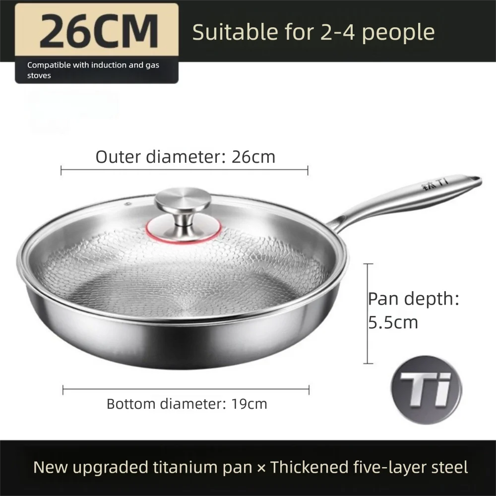 Sartén De Titanio Sin Revestimiento - 26/28/30 Cm, Antiadherente Natural, Apta Para Inducción Y Camping