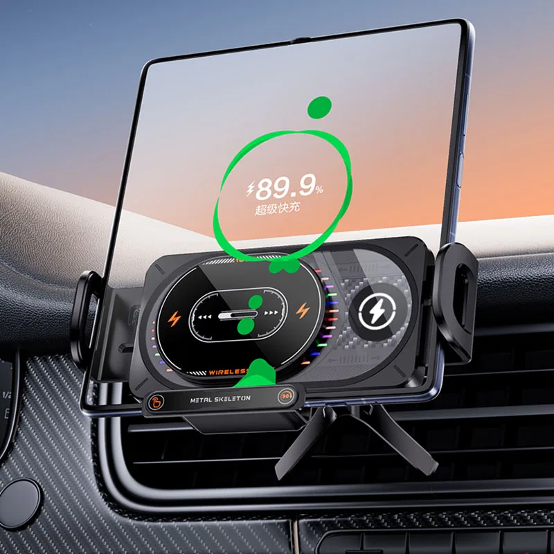 Foldable Vent Wireless Charging Phone Holder with Electric Rotation