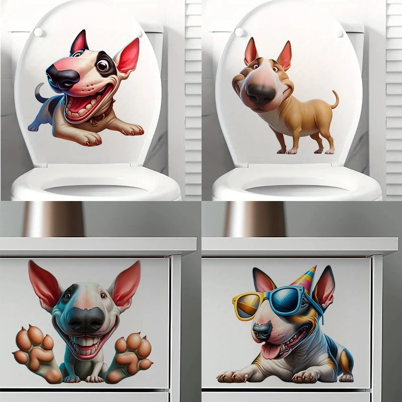 QT603# Humorous Bull Terrier Self-Adhesive Wall Decal-Removable, Reusable PVC Sticker for Kitchen & Living Room Decor
