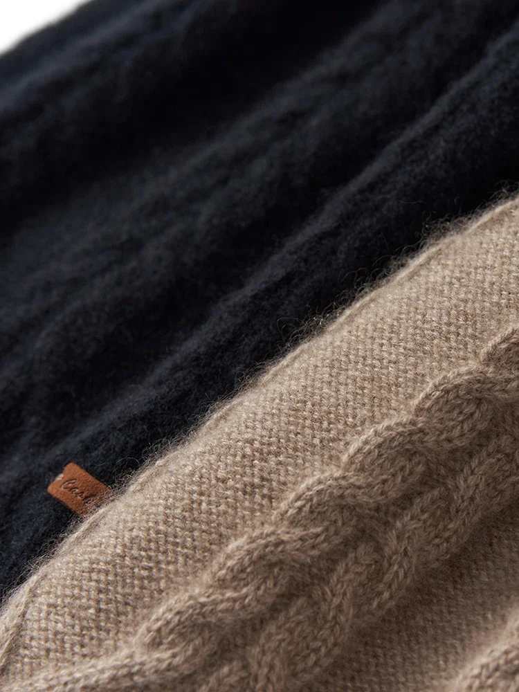 100% Cashmere Knit Cable Beanie Caps Solid Thick Soft Hat Fashion Autumn Winter Warm Highstreet Caps Women Pure Cashmere Bonnet 4