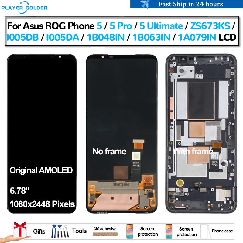 Amoled Originale Per Asus Rog Phone 5 5 Pro 5 Ultimate Zs673Ks Pantalla Display Lcd Touch Panel Screen Digitizer Assembly Repair