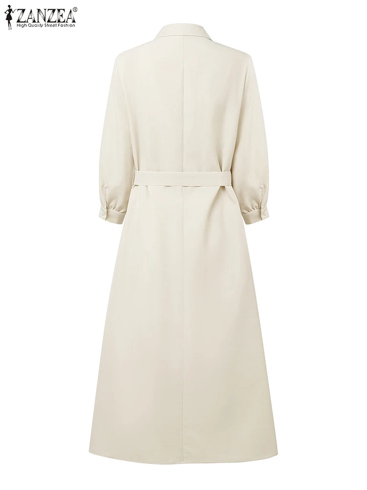 Stylish Autumn Shirt Dress 2025 ZANZEA Office Women Dress Elegant Long Sleeve OL Work Sundress Belted Robe Solid Buttons Vestido 3