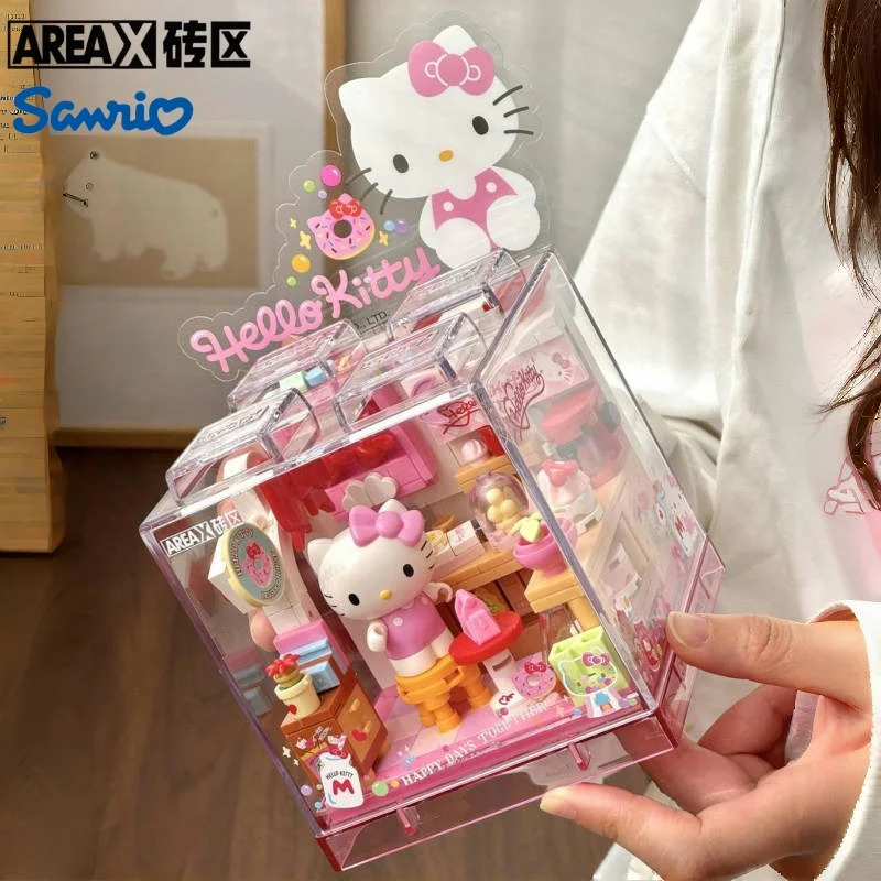 Areax 빌딩 블록 Sanrio 헬로 키티 Kuromi 마이 멜로디 작은 입자 소년 소녀 조립 장난감 모델 장식품 휴일 선물