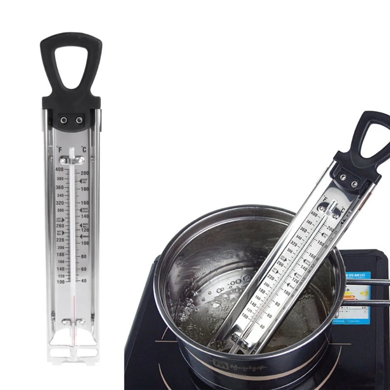 Stainless Steel Cooking Thermometer Candy Thermometer with Hanging Hook & Pot Clip for Measuring Sugars Temperatures