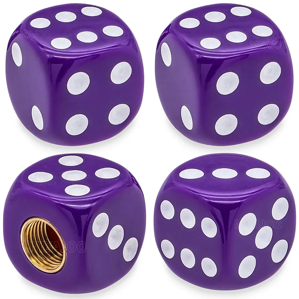 Set of 4 Waterproof Dice Design Tire Valve Stem Caps - Durable Universal Wheel Covers