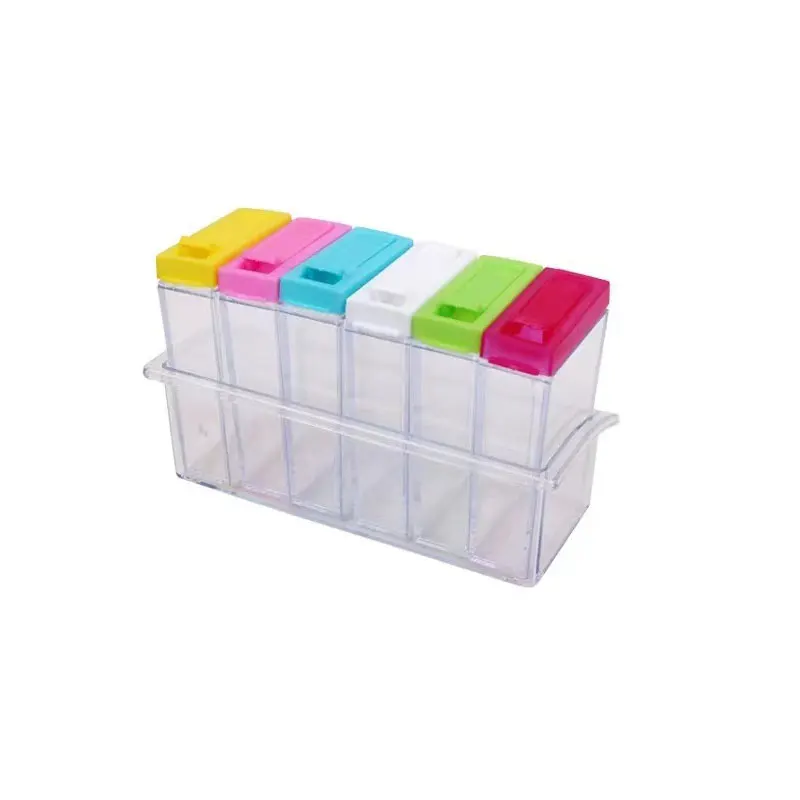 Clear six-compartment seasoning box Kitchen items Salt MSG Pepper Classified storage container seasoning jar salt shaker spices bottle salt pepper shakers salt pepper grinder