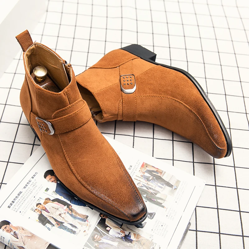 

New British Retro Men's Boots Black Brown Male Motorcycle Sneakers Autumn Casual Work Shoes Fashion Buckle Oxfords High Heels