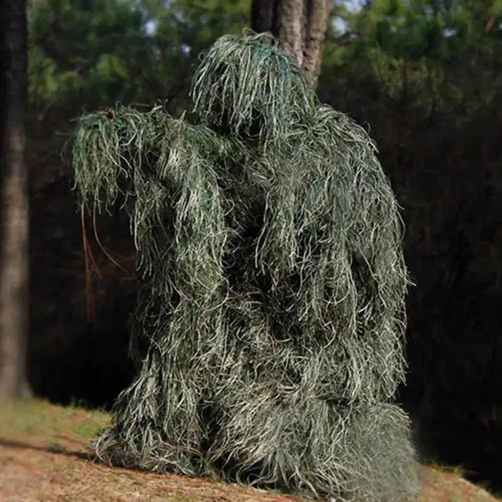 Forest Camouflage Clothing Ghillie Suit with Jacket Pants Hood Garland Carry Bag Hunting Apparel Halloween Ghillie Costume 5Pcs ghillie suit