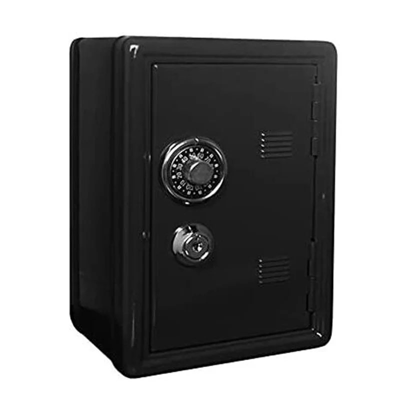 2X 안전 상자 주최자 철 책상 장식 상자 돼지 저금통 금속 미니 캐비닛 돈 보관 상자 보관 상자 블랙-ABJU