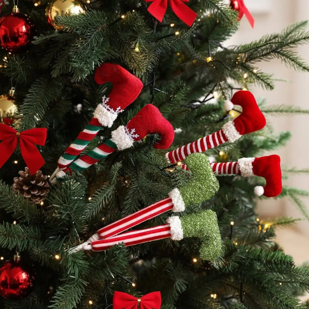 38cm Christmas Elf Legs Pendants Funny Realistic Plush Elf Legs Decorations Artificial Leg Handmade Xmas Tree Ornaments