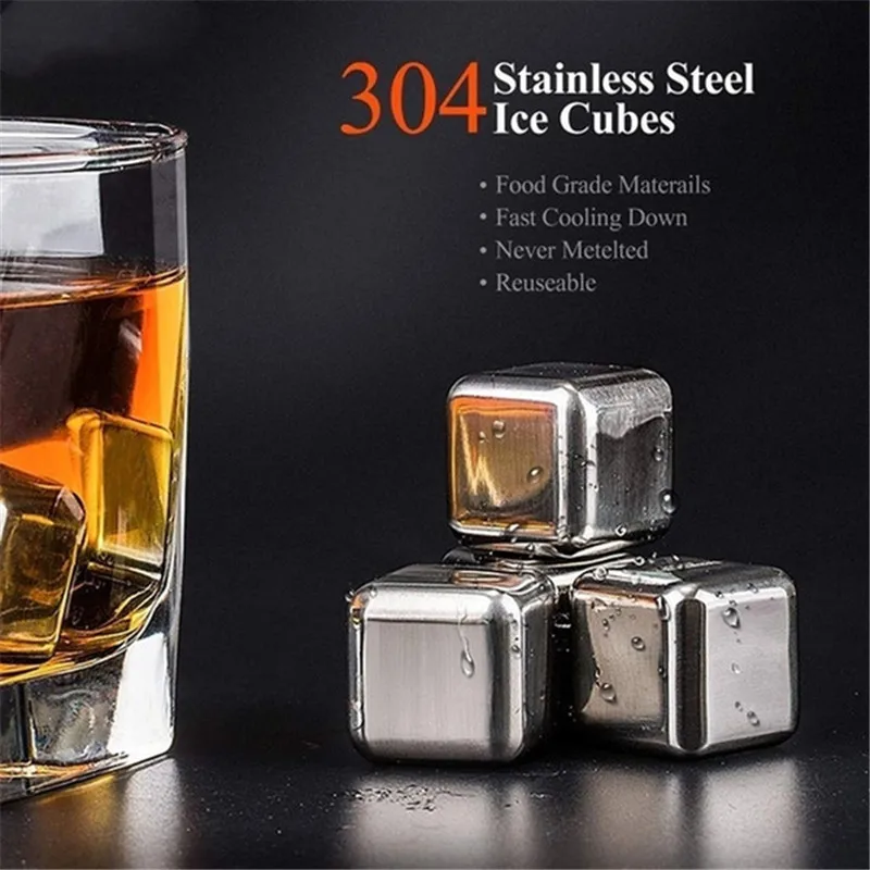 304 Stainless Steel Whiskey Stones Ice Cubes Magic Vodka Wine beer Cooler Bar Natural Whisky Rock Cooler Sipping Chiller Tool whiskey ice cubes set whiskey stones