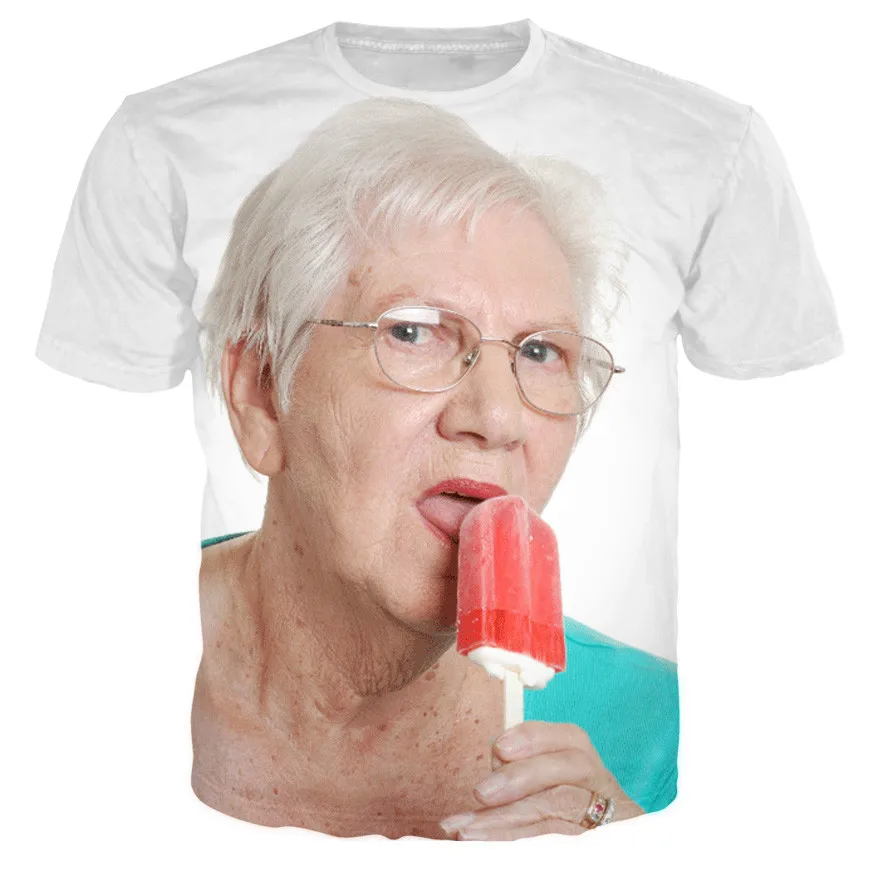 

2023 New Fashion Senior Licking A Red Popsicle Women 3D Print T-shirt Kawaii Grandmother Funny NONA Popsicle Casual Pluds Tops