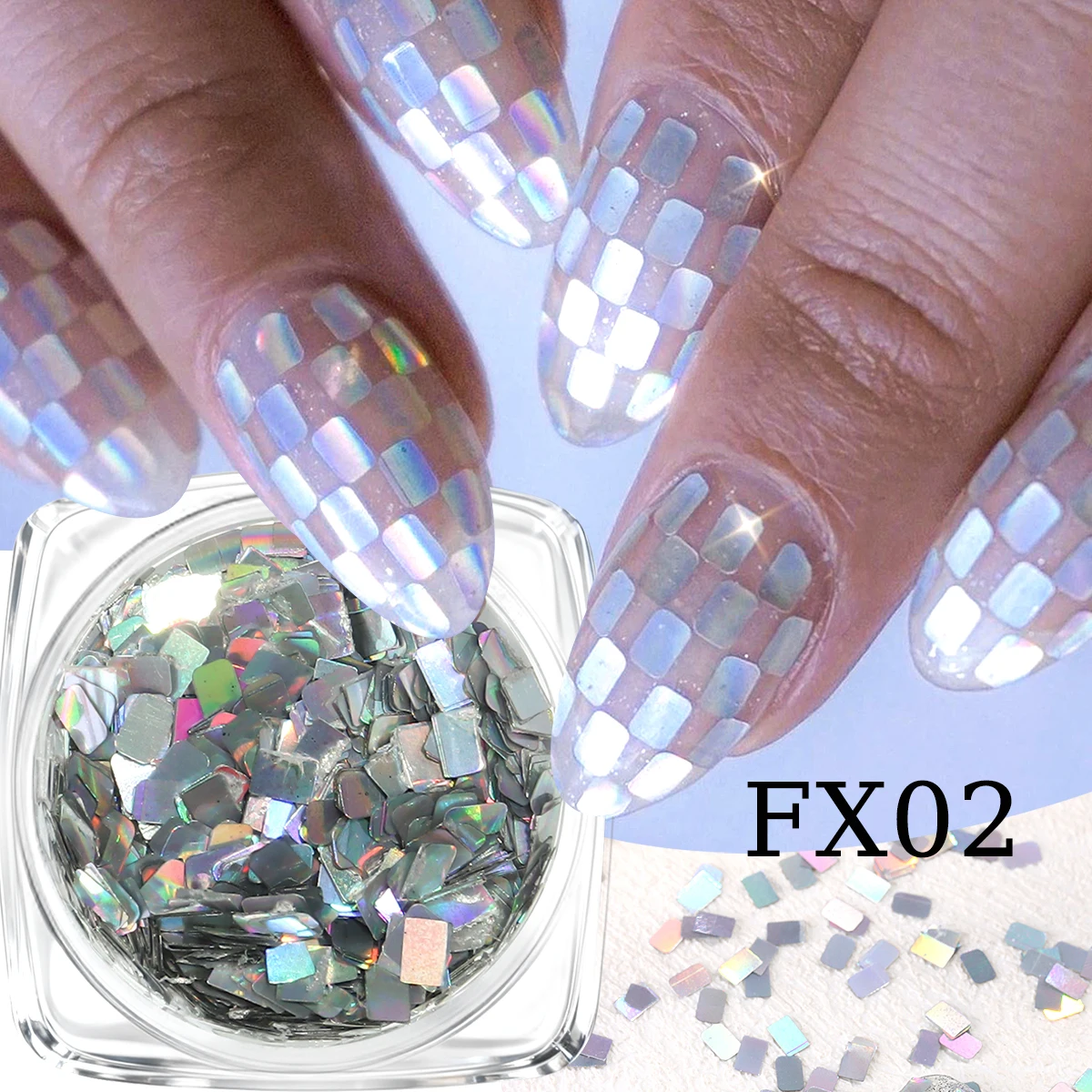3D 실버 미니 스퀘어 레이저 홀로그램 네일 아트 스팽글, 스퀘어 레이저 네일 스팽글 DIY 네일 살롱 용품 네일 장식