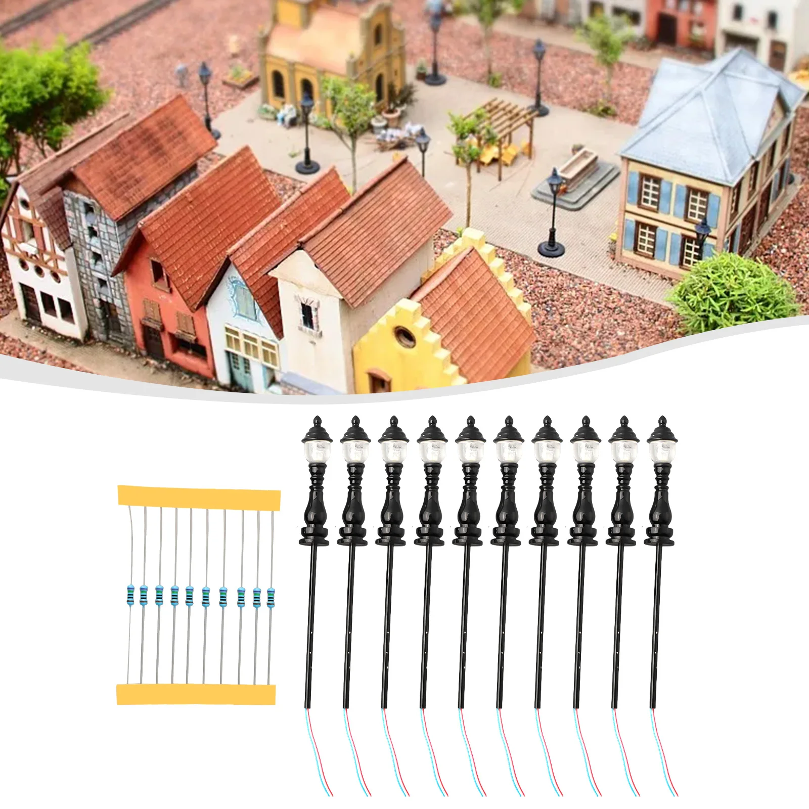 

10pcs Model Railroad Train OO/HO Scale Lamp Posts Led Street Light Lamp Complete Lamps Building Model Accessories