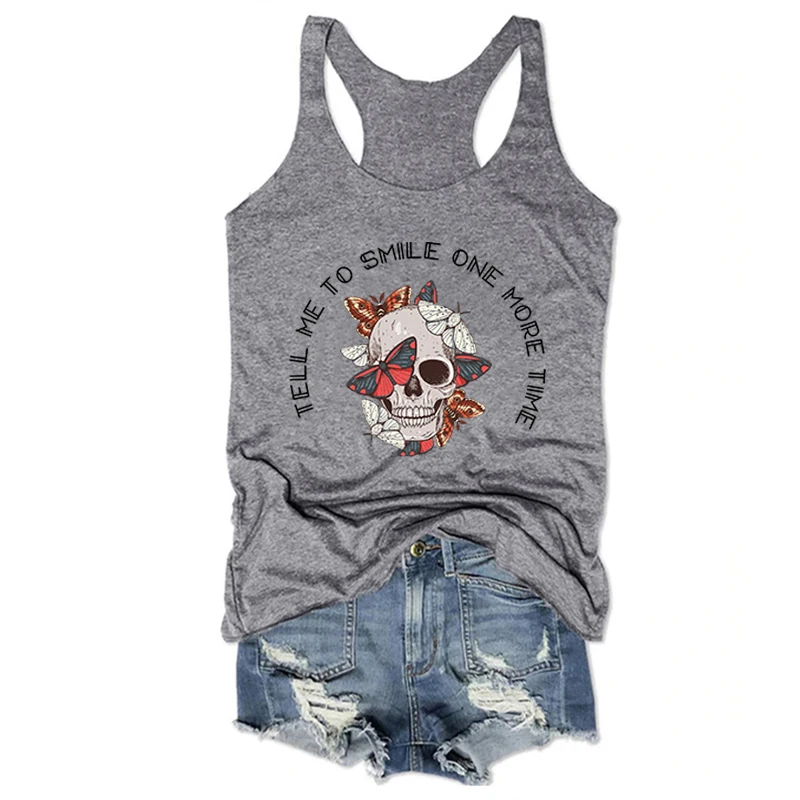 

Tell Me To Smile Skull Tops Women Skeleton Shirt Skull Floral Tank Tops Vintage Funny Skull Shirt Funny Skeleton Tops Cute L