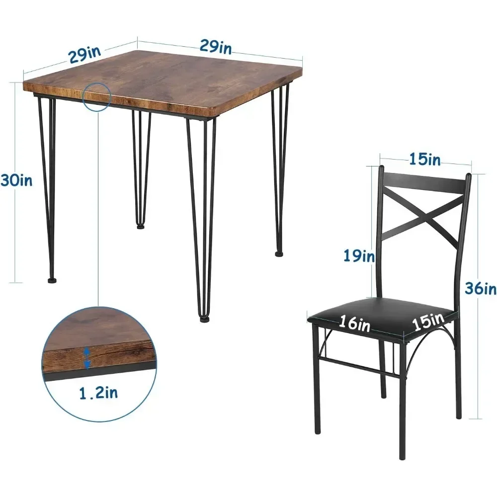 3-Piece Dining Room Kitchen Table and Pu Cushion Chair Sets for Small Space, Set of 3, Brown