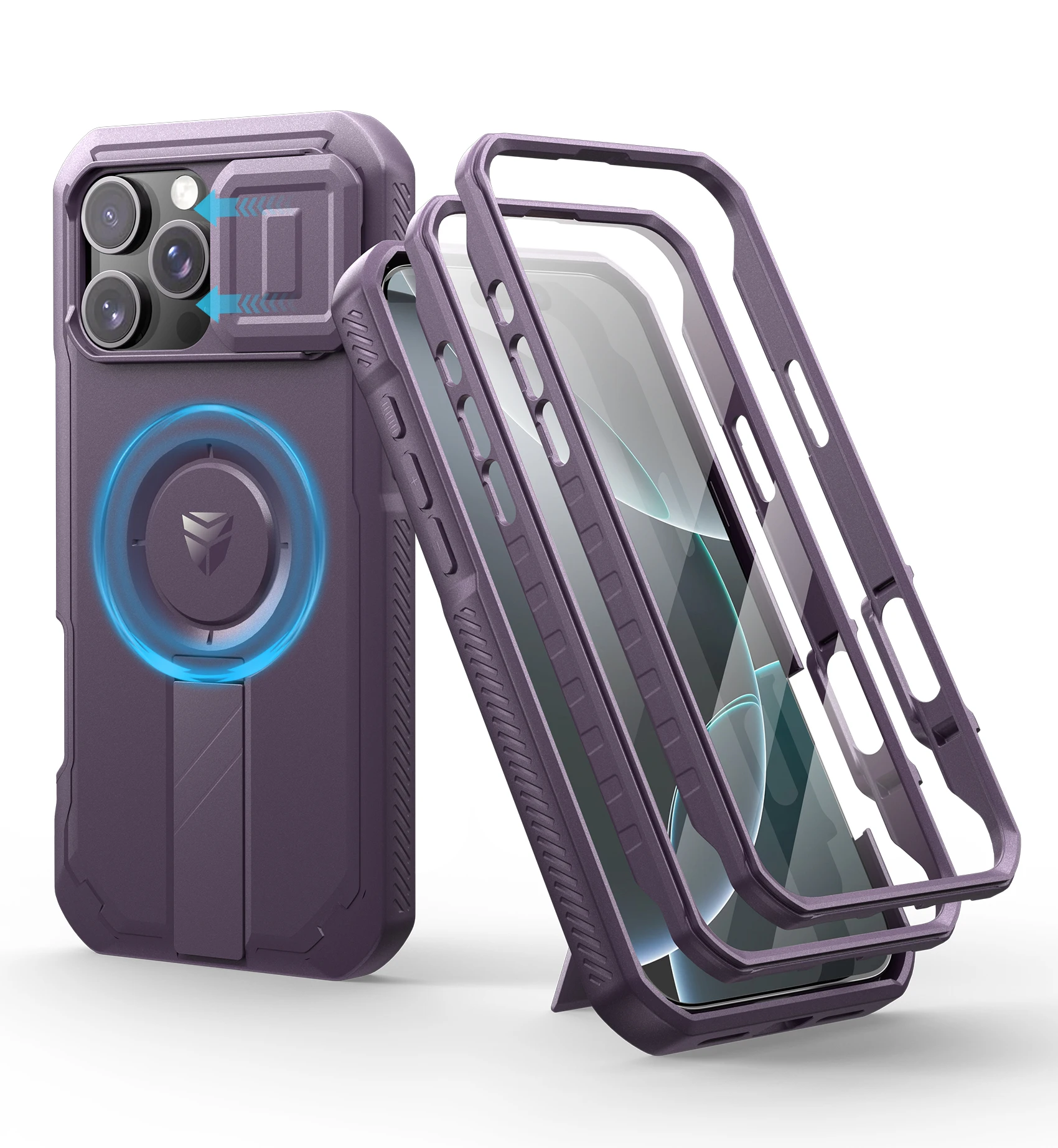 Rugged Armor Shockproof Case with Sliding Camera Cover, Screen Protector, and Kickstand