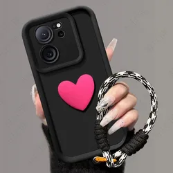 Love Heart Hand Strap Protective Phone Cover for Realme GT7 Pro 5G (Rose Black)