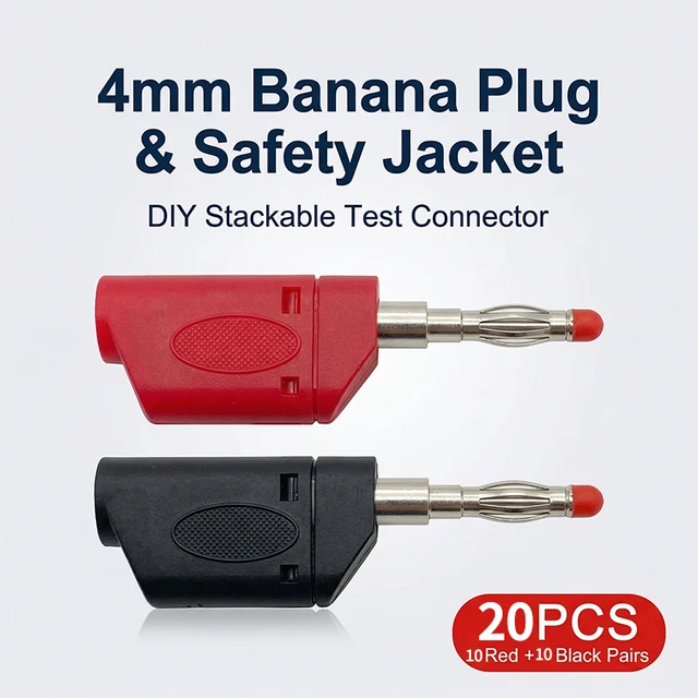 20Pcs/10Pairs 4mm Male Retractable Sheath Stackable Banana Plug Wire Solder Connector Red Black 1