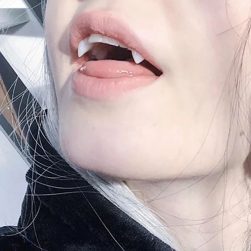 Spooky Vampire Fangs with Adhesive - Halloween Costume Prop Dentures